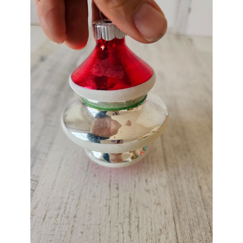 Vintage radko shiny Brite silver torpedo topper UFO‎ Mercury glass ornament Xmas